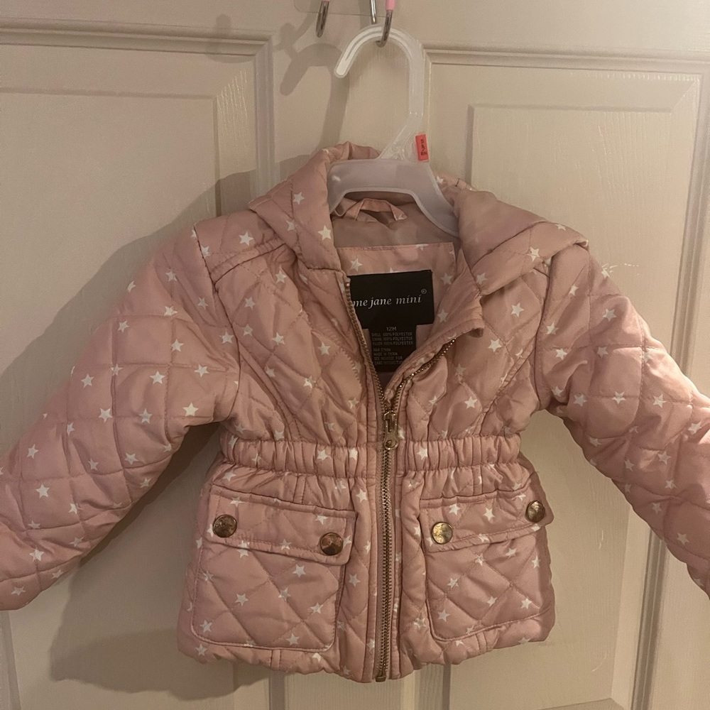 Me Jane Mini - 12 months- Infant Girls Pink Star Zip-Up Jacket with Hood